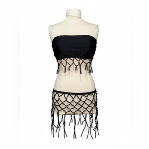 Black Fringe Knit Bandeau Set bikini 2 piece without the underwear